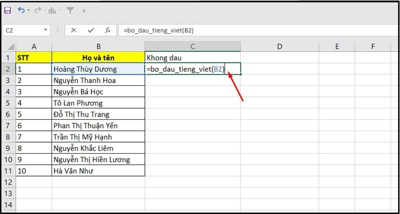 3 cách bỏ dấu chữ tiếng Việt trong Excel nhanh, đơn giản - Thegioididong.com